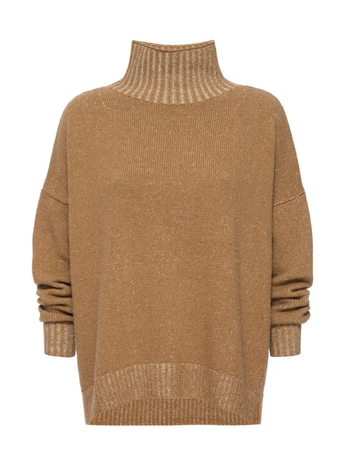 Shop Brochu Walker Sweaters The Ana Turtleneck Camel Plaited Combo