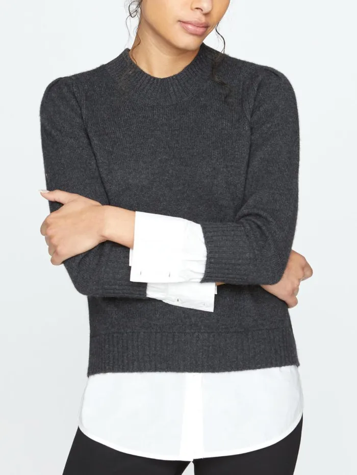 Shop Brochu Walker Sweaters The Eton Layered Crew Looker Dark Charcoal With White Underlayer