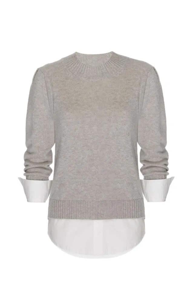 Shop Brochu Walker Sweaters The Eton Layered Crew Looker Light Chia Melange With White Underlayer