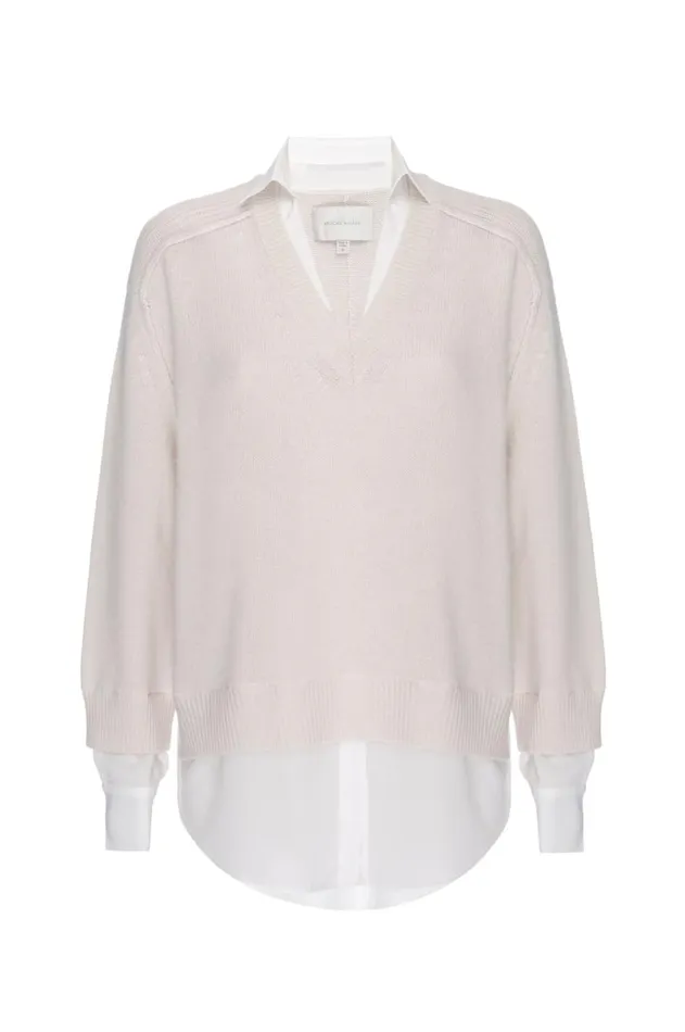 Shop Brochu Walker Sweaters The Looker Layered VNeck Almond With White Underlayer