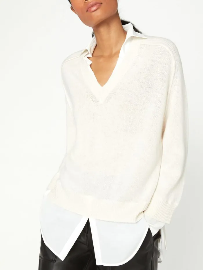 Shop Brochu Walker Sweaters The Looker Layered VNeck Almond With White Underlayer