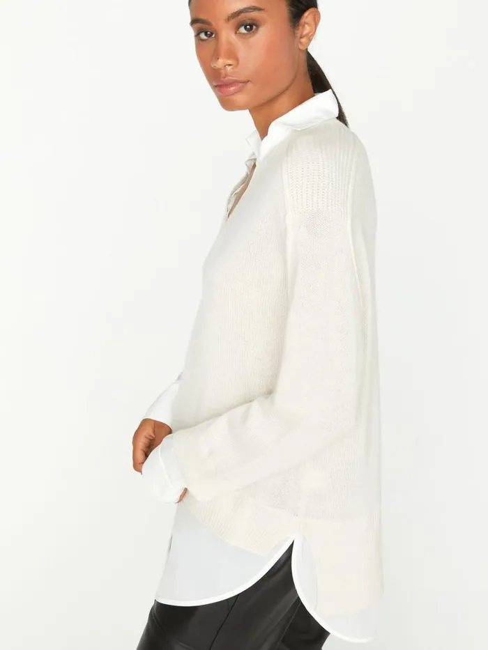 Shop Brochu Walker Sweaters The Looker Layered VNeck Almond With White Underlayer
