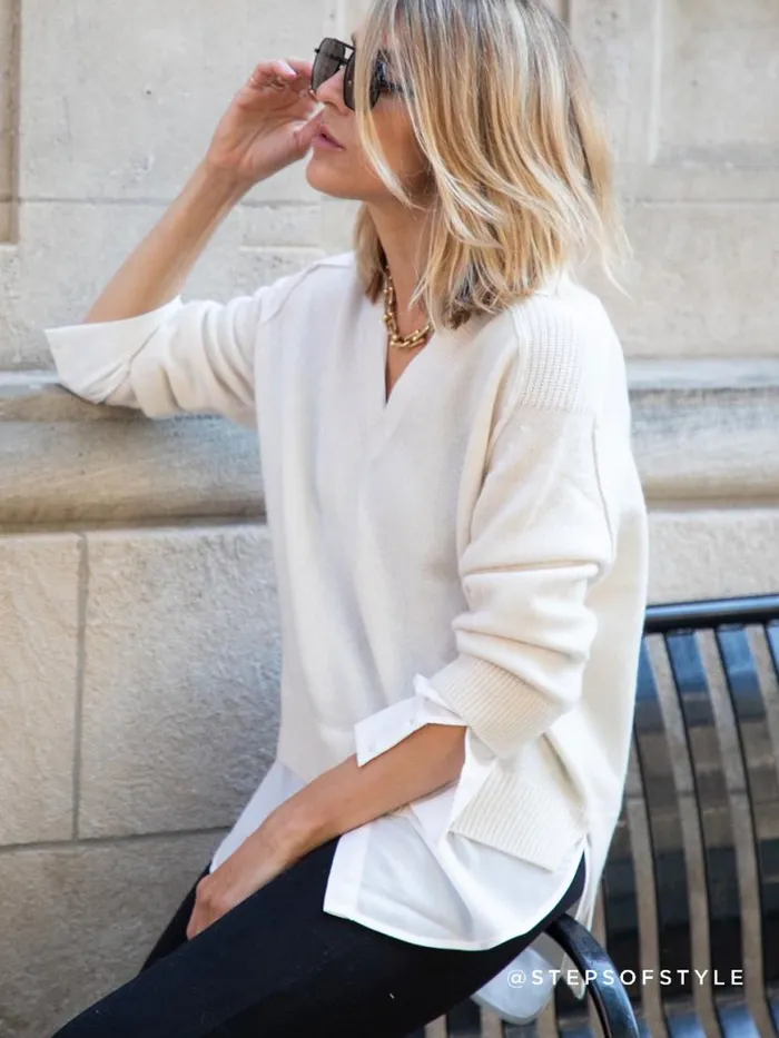 Shop Brochu Walker Sweaters The Looker Layered VNeck Almond With White Underlayer