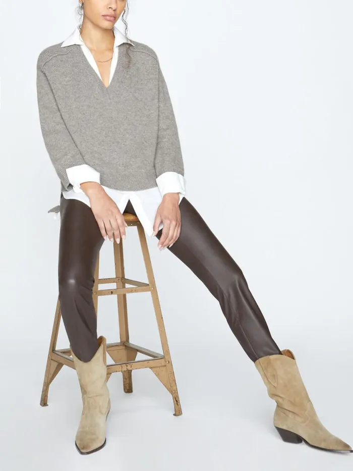 Shop Brochu Walker Sweaters The Looker Layered VNeck Otter Melange With White Underlayer
