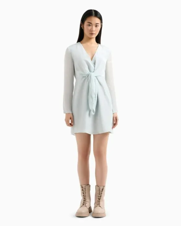 Short Viscose Dress With Bow Lightblue Women Armani Dresses And Jumpsuits Short Viscose Dress With Bow Lightblue Women Armani Dresses And Jumpsuits