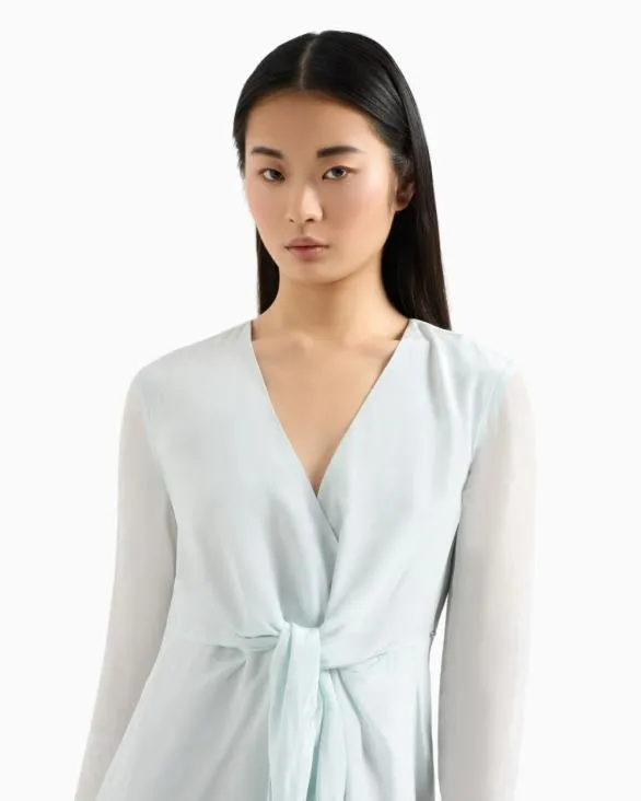 Short Viscose Dress With Bow Lightblue Women Armani Dresses And Jumpsuits Short Viscose Dress With Bow Lightblue Women Armani Dresses And Jumpsuits