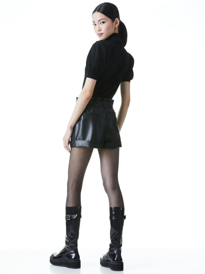 Shorts Women Alice Olivia REAGAN VEGAN LEATHER PAPERBAG SHORT Black