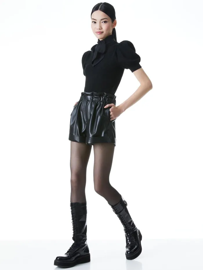 Shorts Women Alice Olivia REAGAN VEGAN LEATHER PAPERBAG SHORT Black