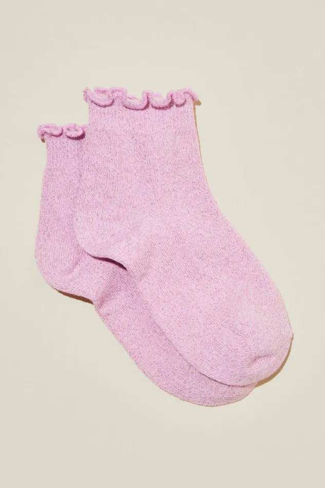 Single Pack Mid Crew Sock Pale Violet Shimmer Girls Cotton On Socks and Tights