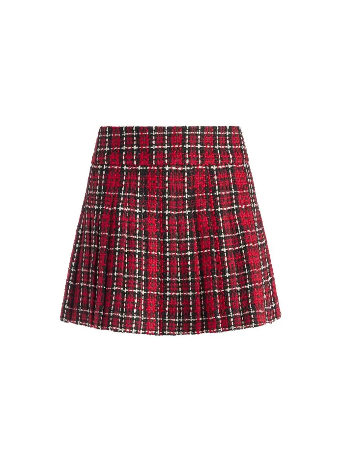 Skirts Women Alice Olivia MERA LOW RISE PLEATED SKIRT Schoolgirl Plaid Bright Ruby