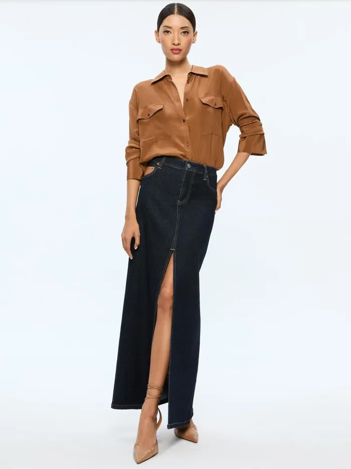 Skirts Women Alice Olivia RYE HIGH RISE SKIRT WITH VEGAN COMBO Dark Rinse