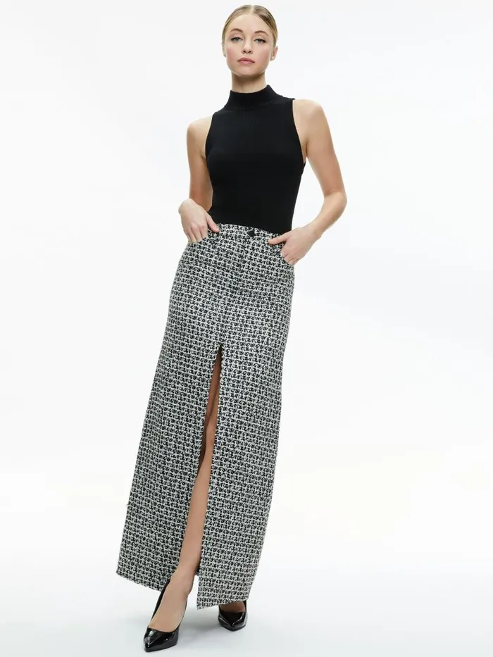 Skirts Women Alice Olivia RYE TWEED MAXI SKIRT Blackoff White
