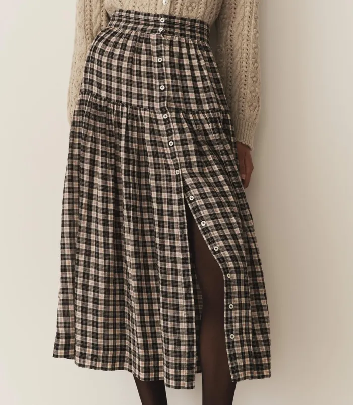 Skirts Women DEN Fabienne Skirt Navy Countryside Plaid Skirts Women DEN Fabienne Skirt Navy Countryside Plaid