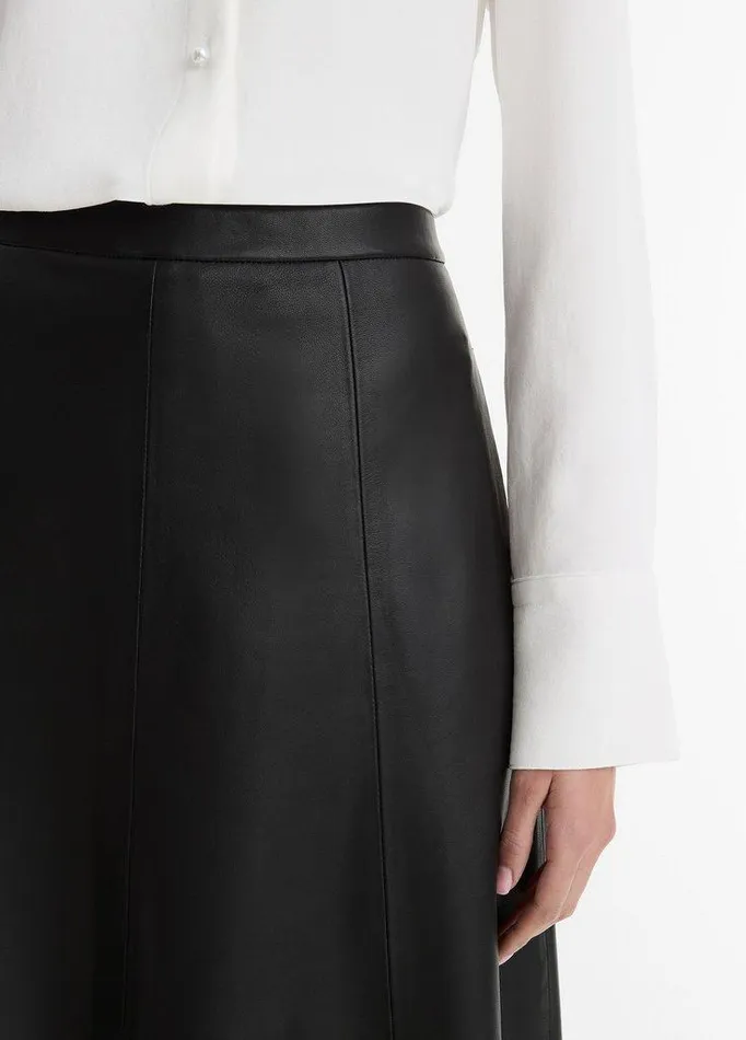 Skirts Women Vince MidRise Flared Leather Skirt Black