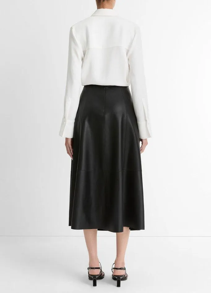 Skirts Women Vince MidRise Flared Leather Skirt Black