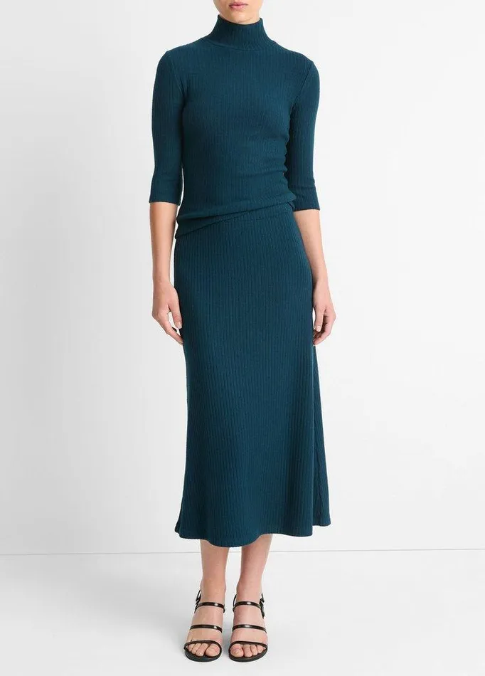 Skirts Women Vince Ribbed Midi Skirt Deep Ocean