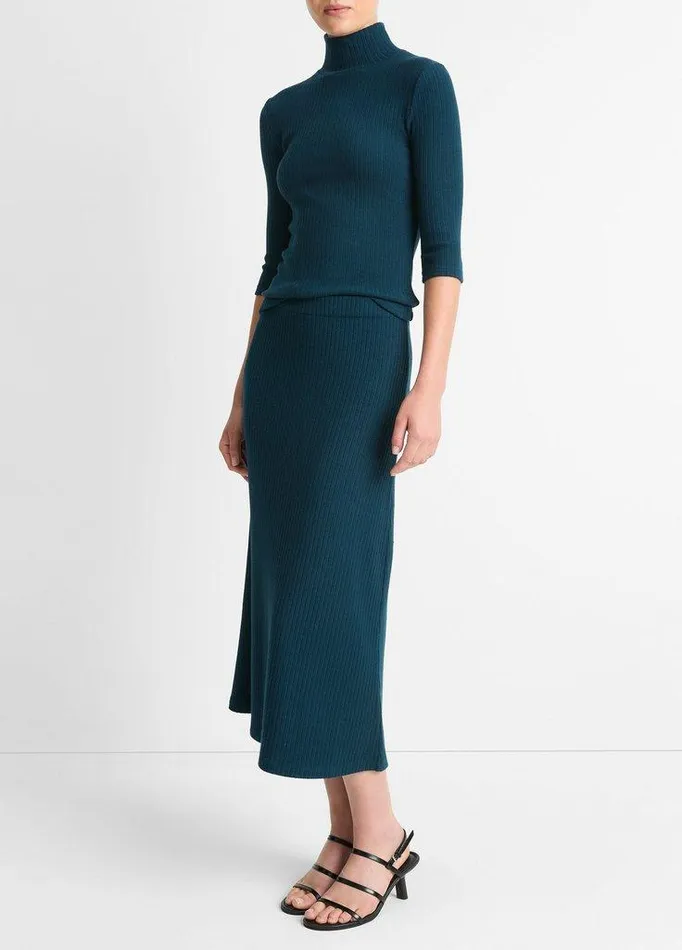 Skirts Women Vince Ribbed Midi Skirt Deep Ocean Skirts Women Vince Ribbed Midi Skirt Deep Ocean