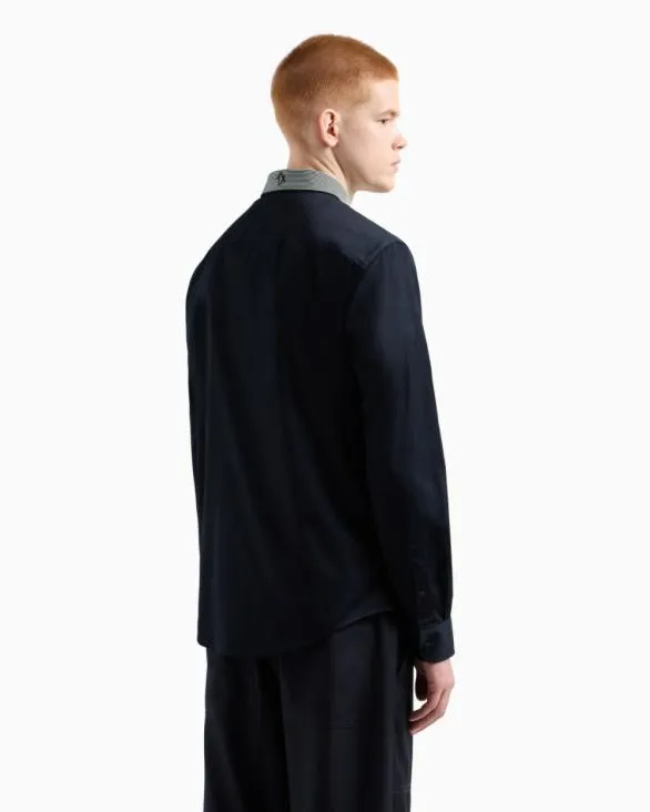 Slim Fit Stretch Cotton Shirt With Contrasting Collar Navyblue Men Armani Shirts Slim Fit Stretch Cotton Shirt With Contrasting Collar Navyblue Men Armani Shirts