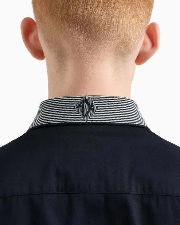 Slim Fit Stretch Cotton Shirt With Contrasting Collar Navyblue Men Armani Shirts Slim Fit Stretch Cotton Shirt With Contrasting Collar Navyblue Men Armani Shirts