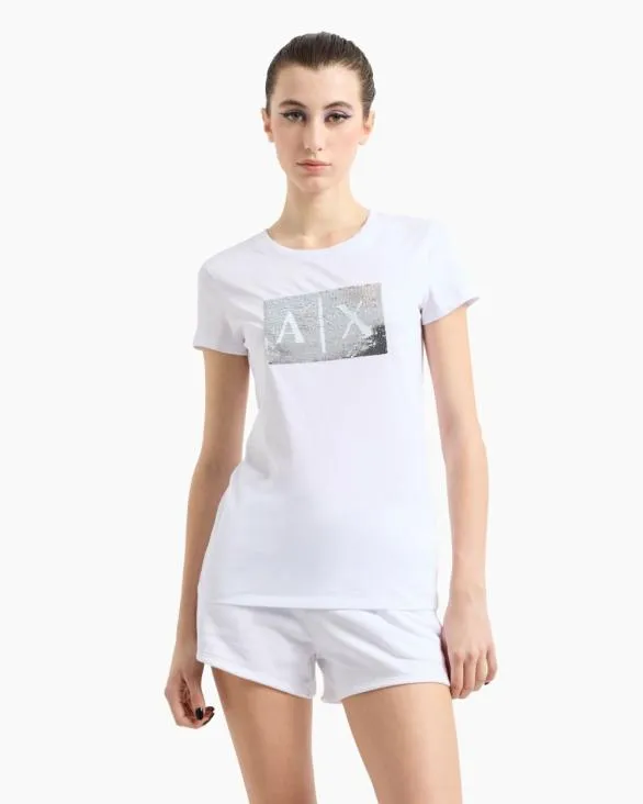 Slim Fit Tshirt In Stretch Cotton Jersey White Women Armani TShirts Slim Fit Tshirt In Stretch Cotton Jersey White Women Armani TShirts