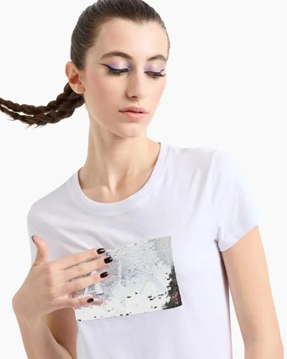 Slim Fit Tshirt In Stretch Cotton Jersey White Women Armani TShirts Slim Fit Tshirt In Stretch Cotton Jersey White Women Armani TShirts