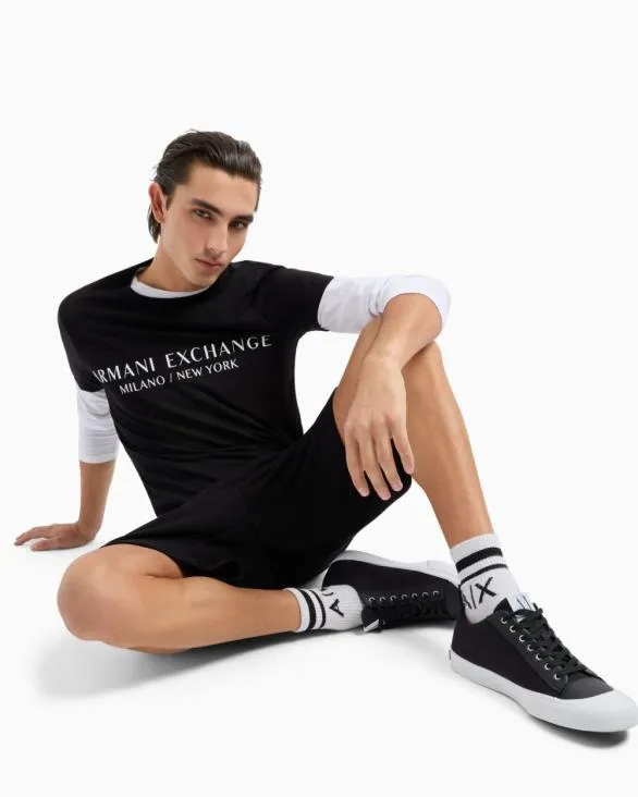 Slim Fit Tshirt With Logo Black Men Armani TShirts Slim Fit Tshirt With Logo Black Men Armani TShirts