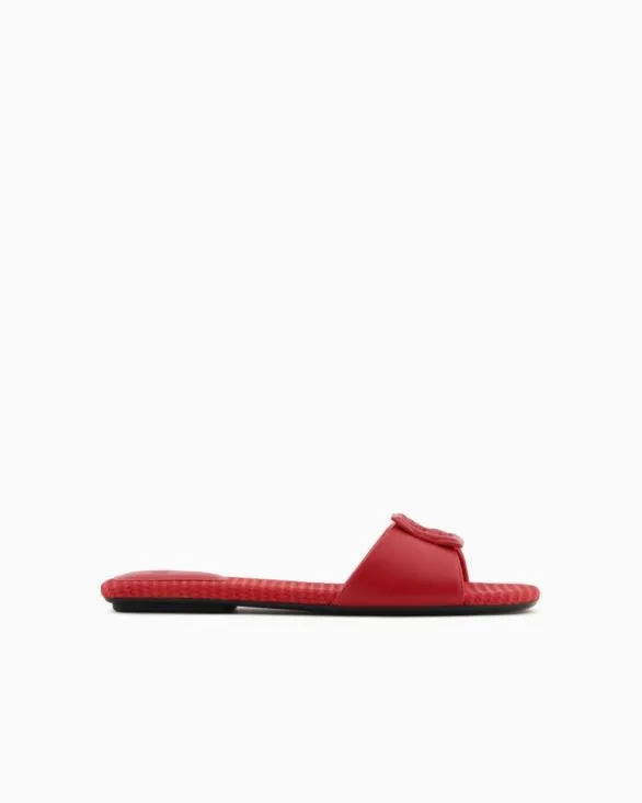 Slippers With Band And Logo Red Women Armani Sandals