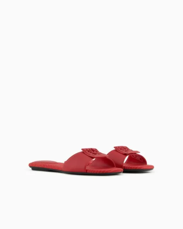 Slippers With Band And Logo Red Women Armani Sandals