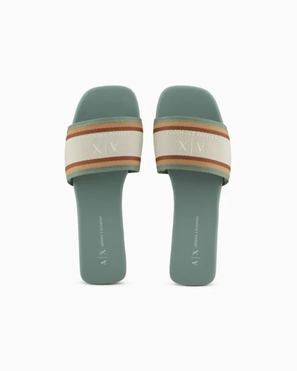 Slippers With Contrasting Band And Logo Green Women Armani Sandals Slippers With Contrasting Band And Logo Green Women Armani Sandals