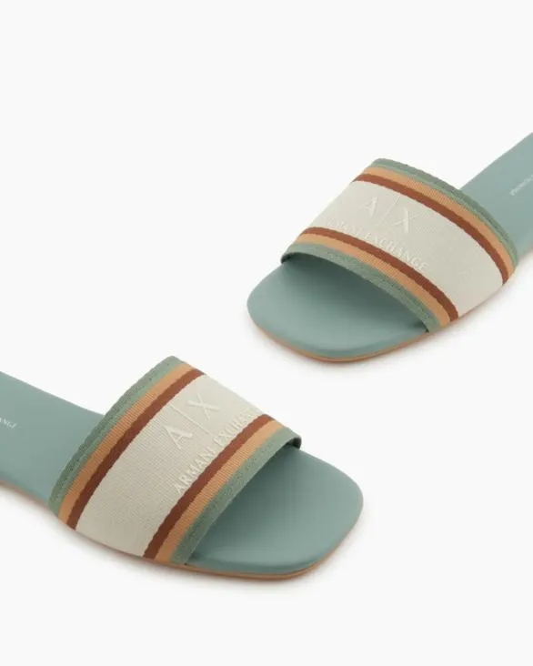 Slippers With Contrasting Band And Logo Green Women Armani Sandals Slippers With Contrasting Band And Logo Green Women Armani Sandals