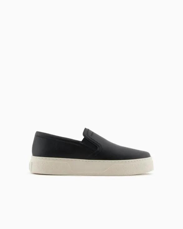 Smooth Leather Slip On Black Men Armani Sneakers
