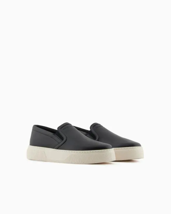 Smooth Leather Slip On Black Men Armani Sneakers Smooth Leather Slip On Black Men Armani Sneakers