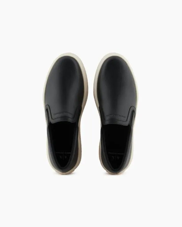 Smooth Leather Slip On Black Men Armani Sneakers Smooth Leather Slip On Black Men Armani Sneakers