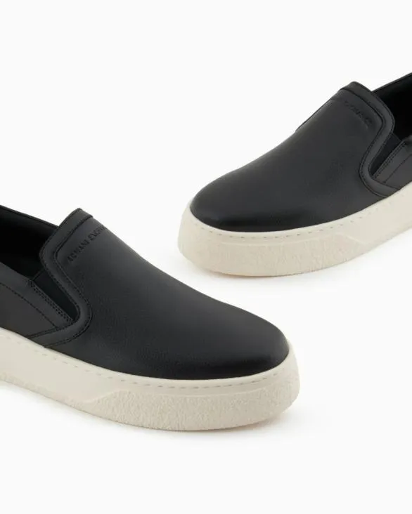 Smooth Leather Slip On Black Men Armani Sneakers Smooth Leather Slip On Black Men Armani Sneakers