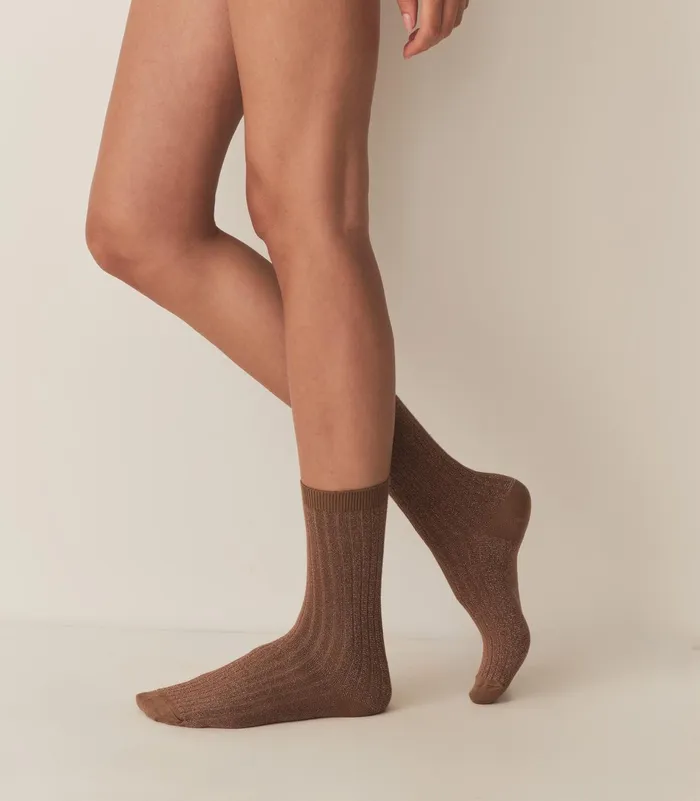 Socks and Tights Women DEN COLLGIEN Glitter Crew Sock Biscuit