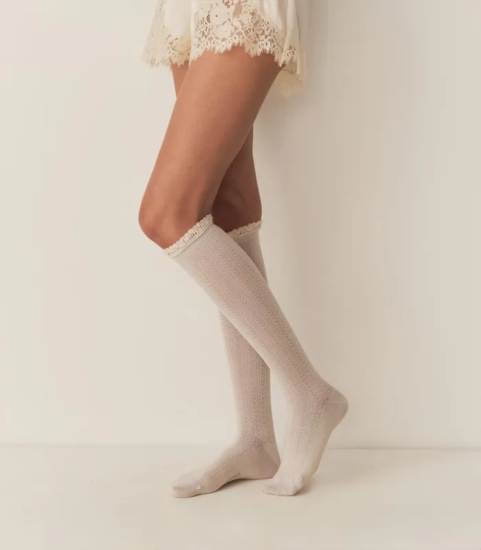 Socks and Tights Women DEN Collgien Pointelle Knee High Sock Doux Agneaux