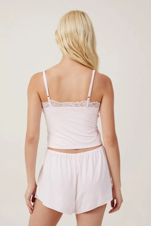 Soft Lounge Lace Trim Cami Tender Touch Pink Women Cotton On Tops