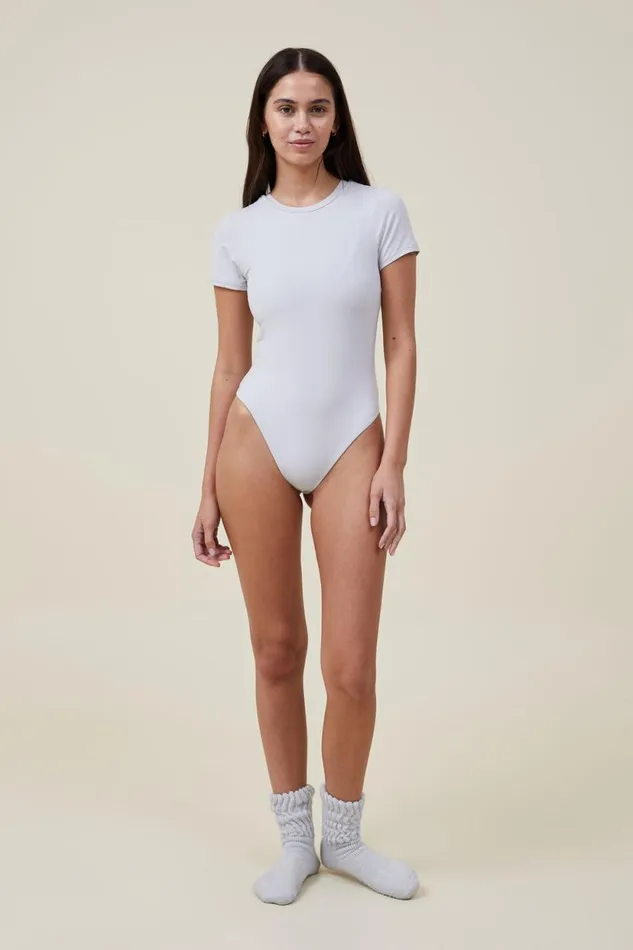 Soft Lounge Short Sleeve Bodysuit Grey Women Cotton On Tops