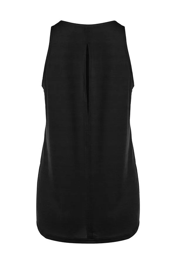 Sosandar Activewear Women Black Open Back Detail Activewear Top Black
