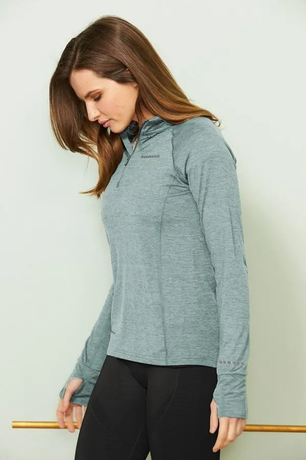Sosandar Activewear Women Sage Green Marl Quarter Zip Mid Layer Top Green