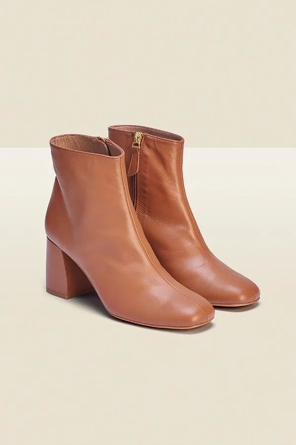 Sosandar Boots Women Anna Tan Leather Mid Heel Ankle Boot
