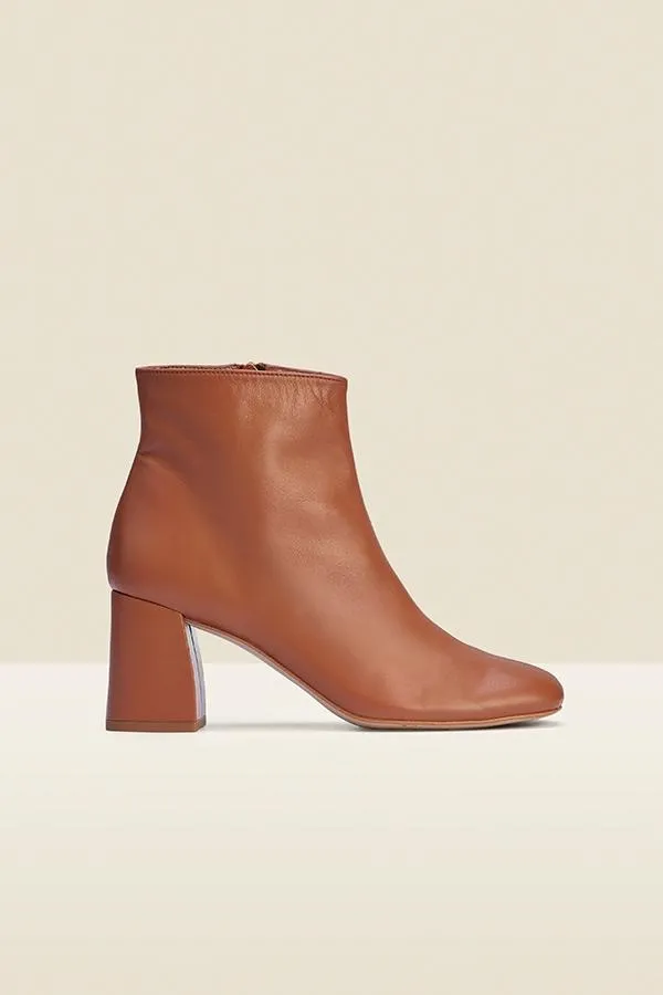 Sosandar Boots Women Anna Tan Leather Mid Heel Ankle Boot