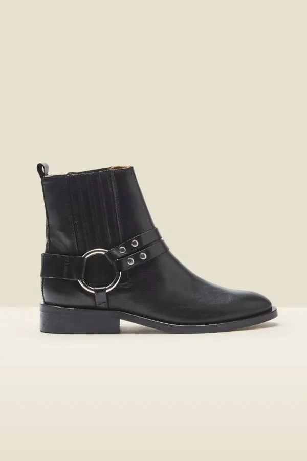 Sosandar Boots Women Ash Black Leather Buckle Harness Ankle Boot Black