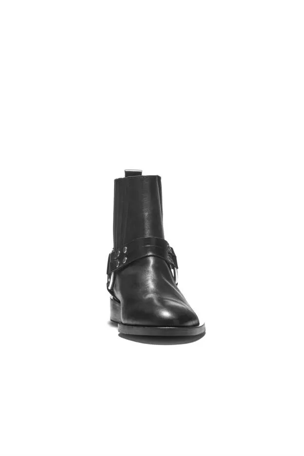 Sosandar Boots Women Ash Black Leather Buckle Harness Ankle Boot Black