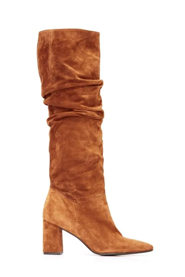Sosandar Boots Women Cognac Brown Suede Pull On Knee High Boot Brown