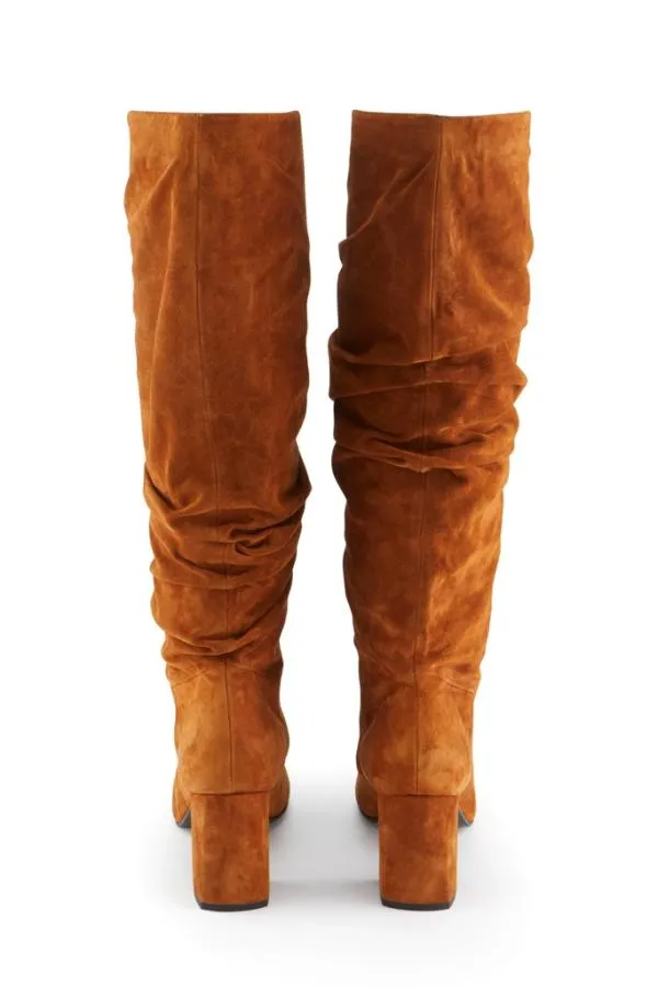 Sosandar Boots Women Cognac Brown Suede Pull On Knee High Boot Brown