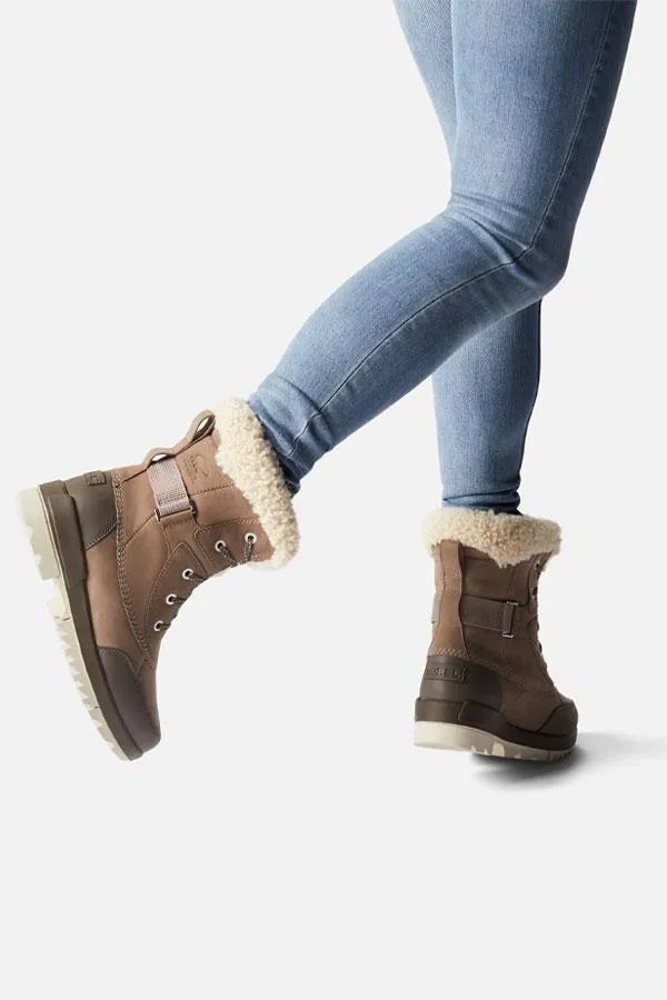 Sosandar Boots Women Sorel Taupe Leather Shearling Collar Hiker Boot