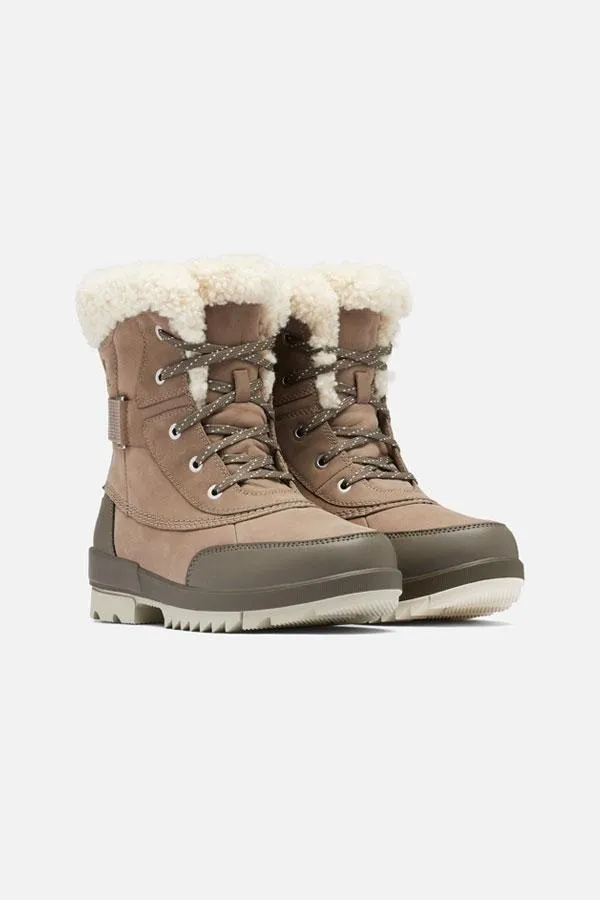 Sosandar Boots Women Sorel Taupe Leather Shearling Collar Hiker Boot