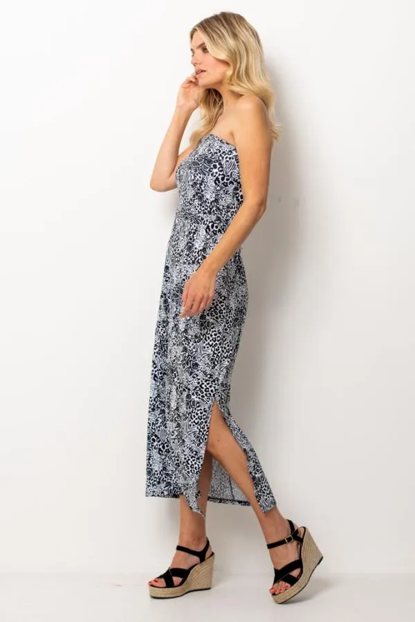 Sosandar Dresses Women Black and White Animal Print Open Back Bandeau Dress Black White