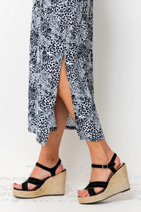 Sosandar Dresses Women Black and White Animal Print Open Back Bandeau Dress Black White